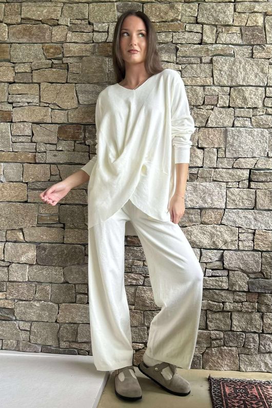 Elbury Twist & Bloom Luxury Knit Co Ord Set Ecru /36 